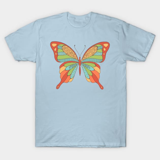 Big Beautiful Multi-Colored Butterfly T-Shirt by crookedlittlestudio